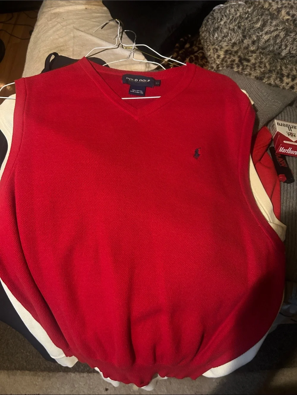 Polo by Ralph Lauren Red V-Neck Sweater Vest with Navy Pony